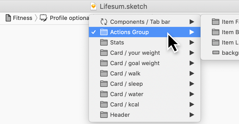 RunBar Jump Bar: Jump to pages, dartboards, layers. Expanded dropdown view
